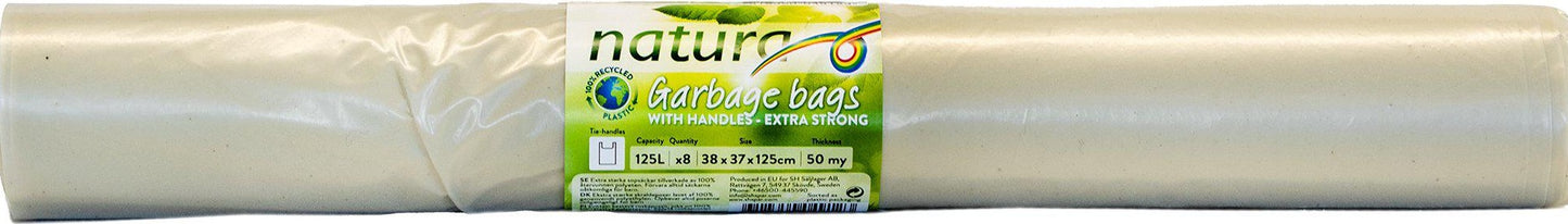 Natura Søppelsekker 125L 50my med Håndtak 8 stk - 100% Resirkulert Plast
