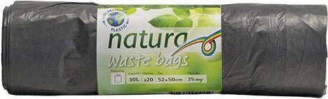Natura Søppelposer Grå 30L 25my med Snøre 20 stk - Resirkulert Plast