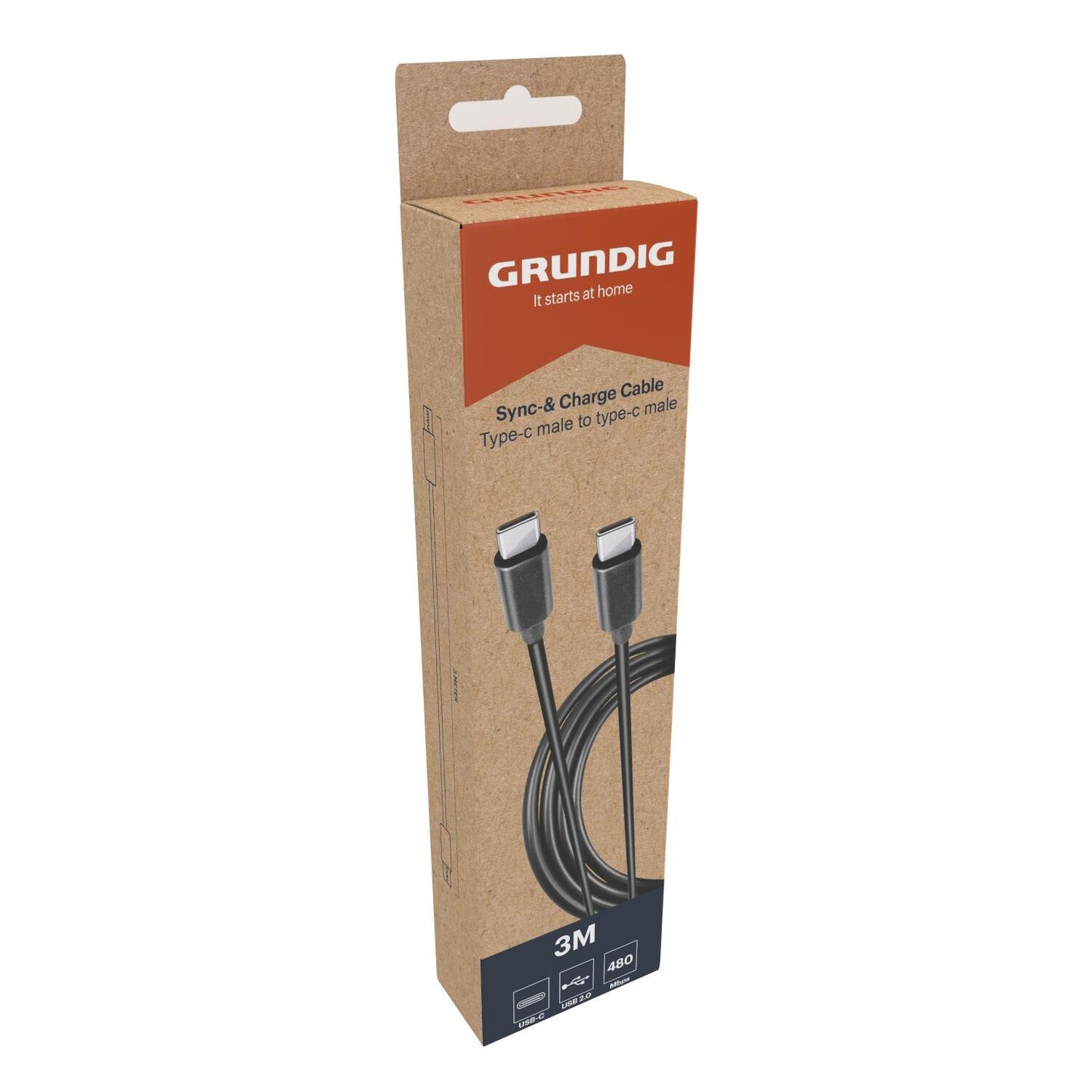 Grundig USB-C til USB-C 2.0, 3m sort