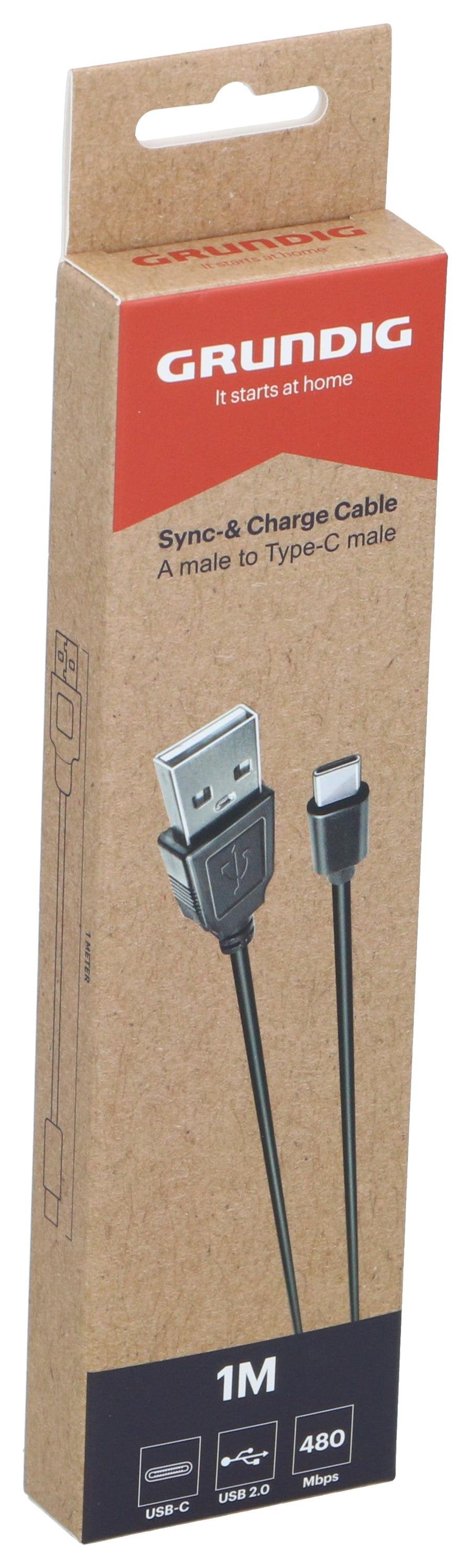 Grundig USB-A til USB-C, 1m sort