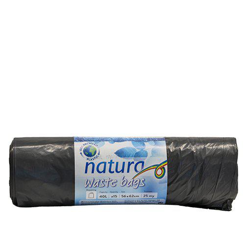 Natura Søppelposer Grå, 40l med snøre, 15stk