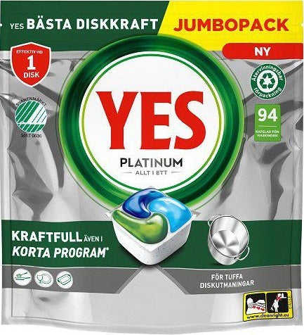 YES Oppvasktabletter Platinum Allt i Ett 94 stk - Jumbopakning