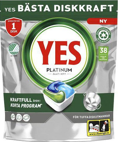 YES Oppvasktabletter Platinum Allt i Ett 38 stk - Premium Oppvask