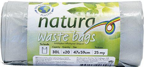Natura Søppelposer Grå 30L 25my 20 stk - Resirkulert Plast