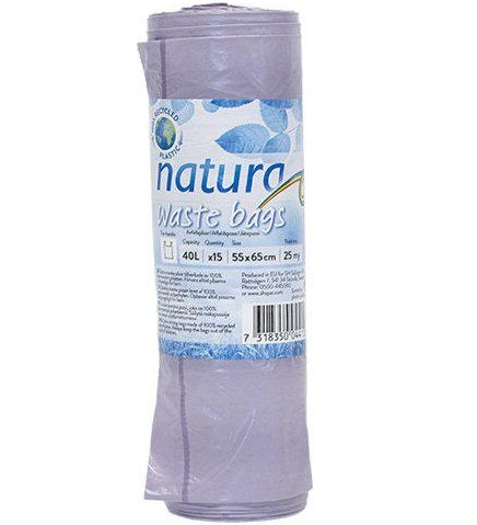 Natura Søppelposer Lilla 40L 25my 15 stk - Resirkulert Plast