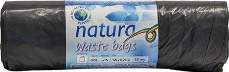 Natura Søppelposer Grå 40L 25my med Snøre 15 stk - Resirkulert Plast