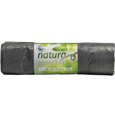 Natura Søppelposer Grå 30L 25my med Snøre 20 stk - Resirkulert Plast