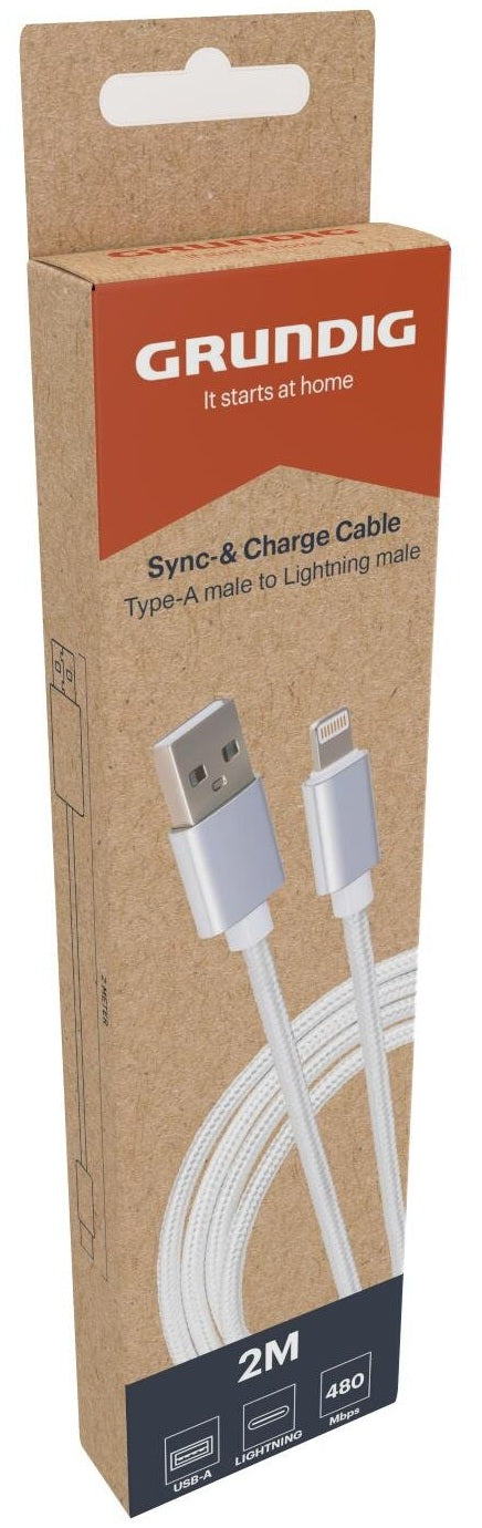 Grundig USB-A til Lightning, 2m hvit