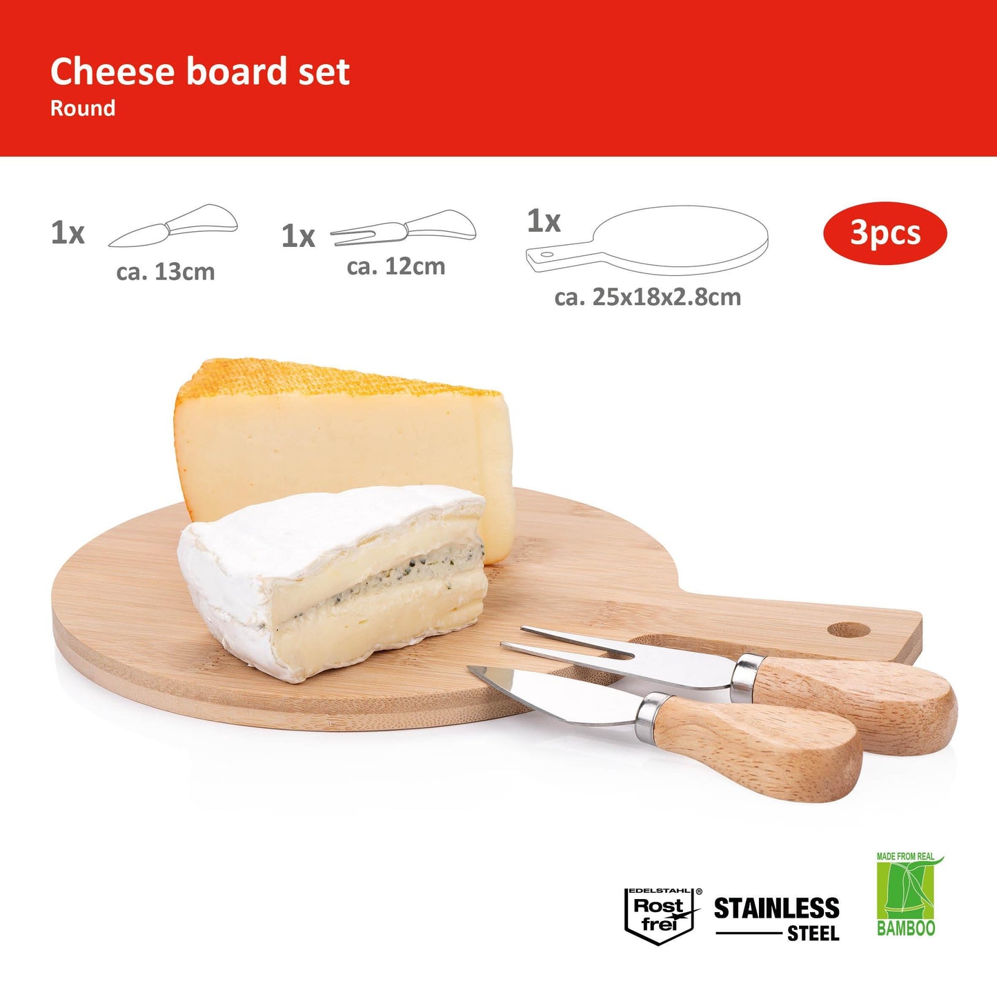 Ostebrett i tre, sett i 3 deler