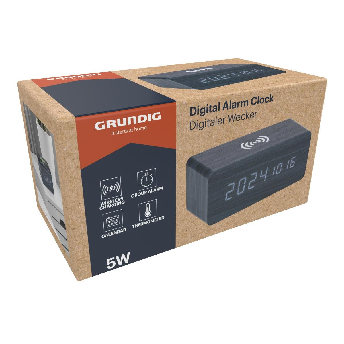 Grundig Vekkerklokke med Trådløs lading Sort
