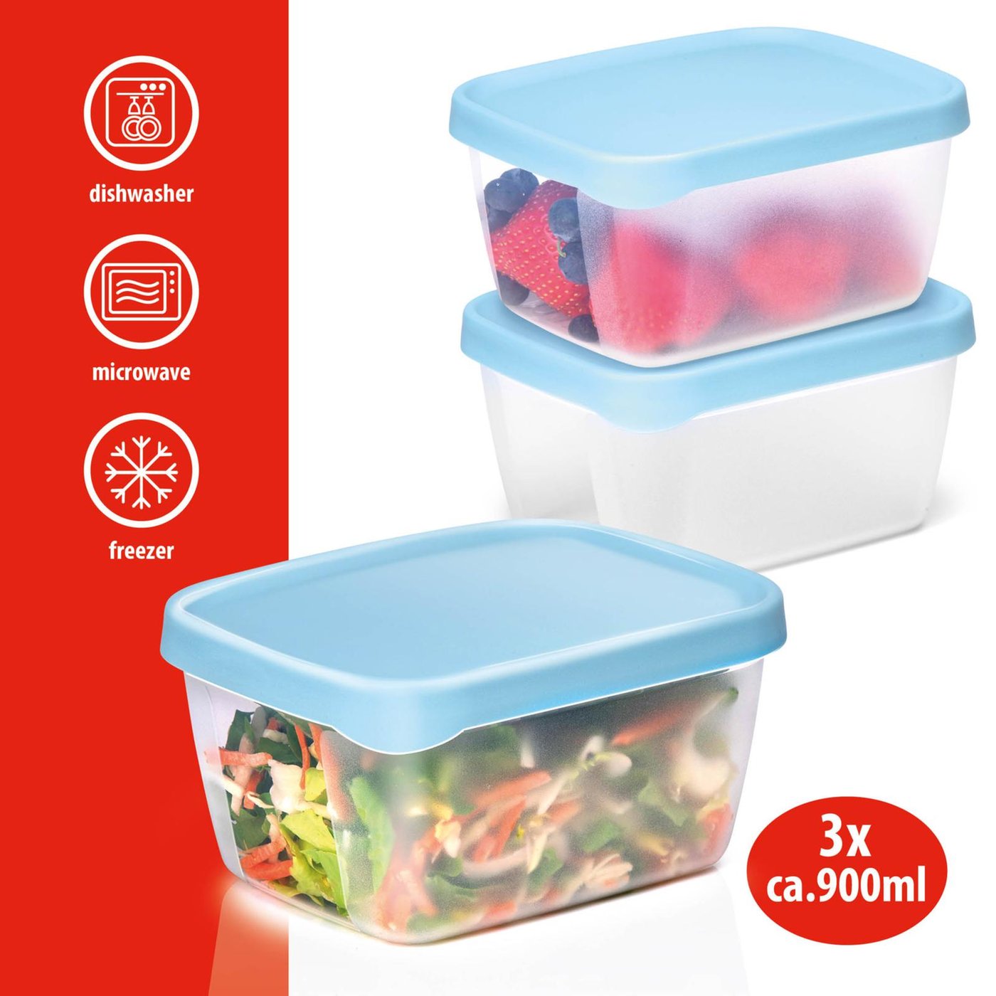 Oppbevaringsbokser mat 3pk 900ml