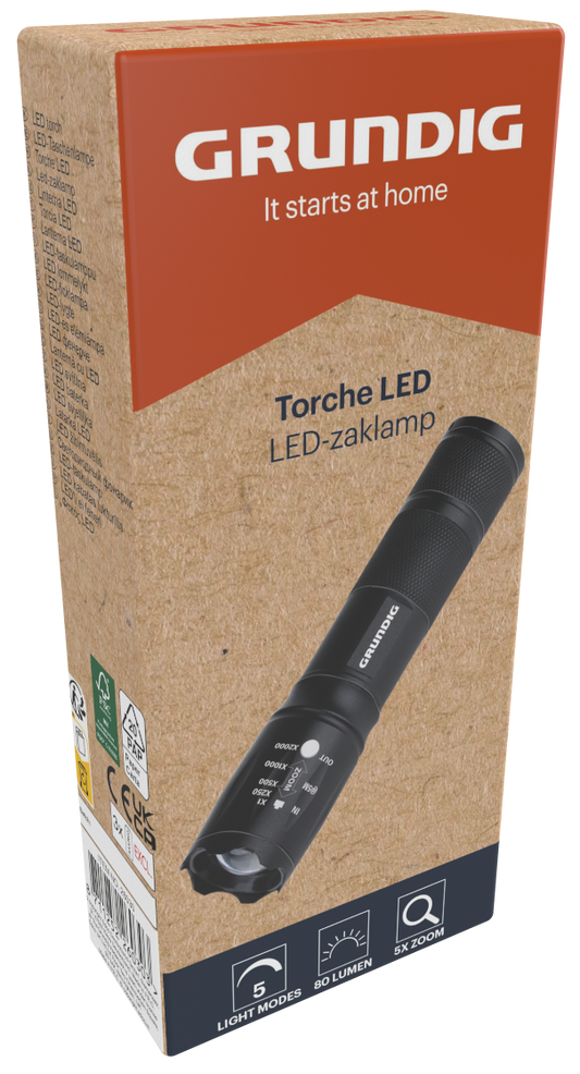 Grundig LED lommelykt 80lm, 13cm