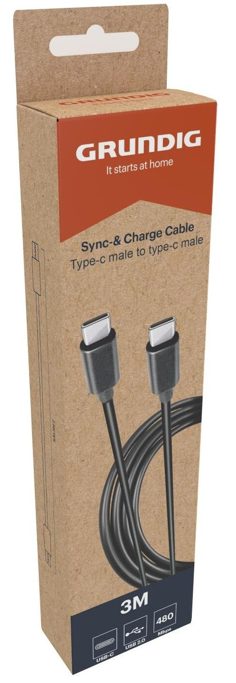 Grundig USB-C til USB-C 2.0,  3m sort