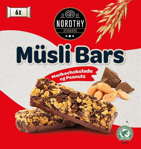 Nordthy Müsli Bars Melkesjokolade og Peanøtter 6x25g