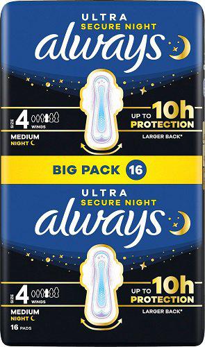 Always Ultra Secure Night med Vinger 16stk