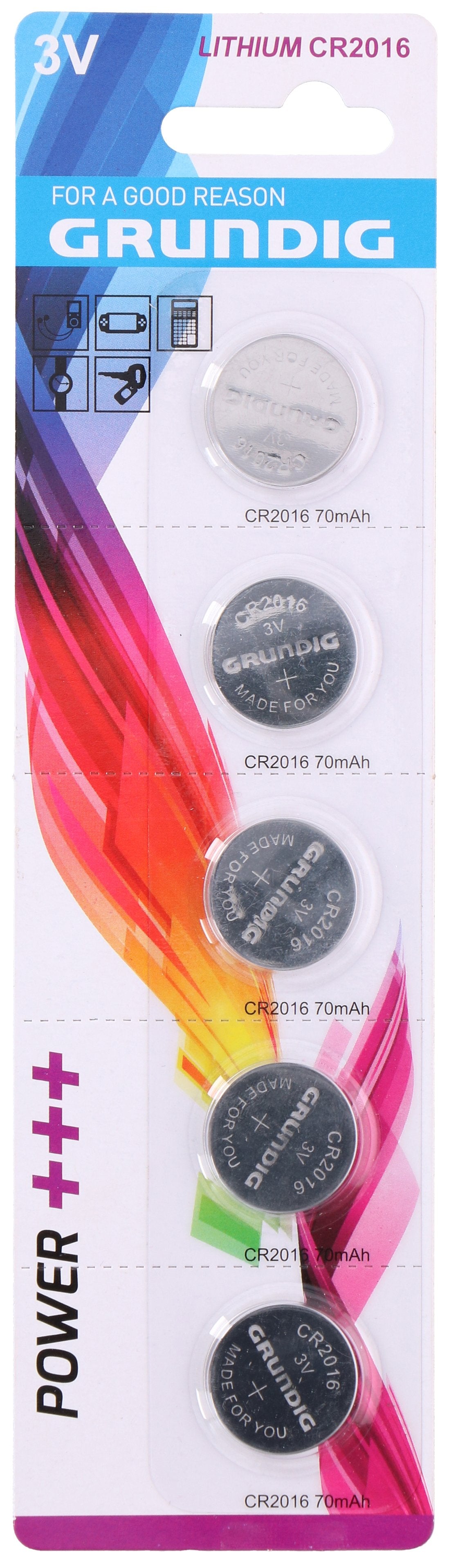 Grundig CR2016 knappcellebatterier,  5stk