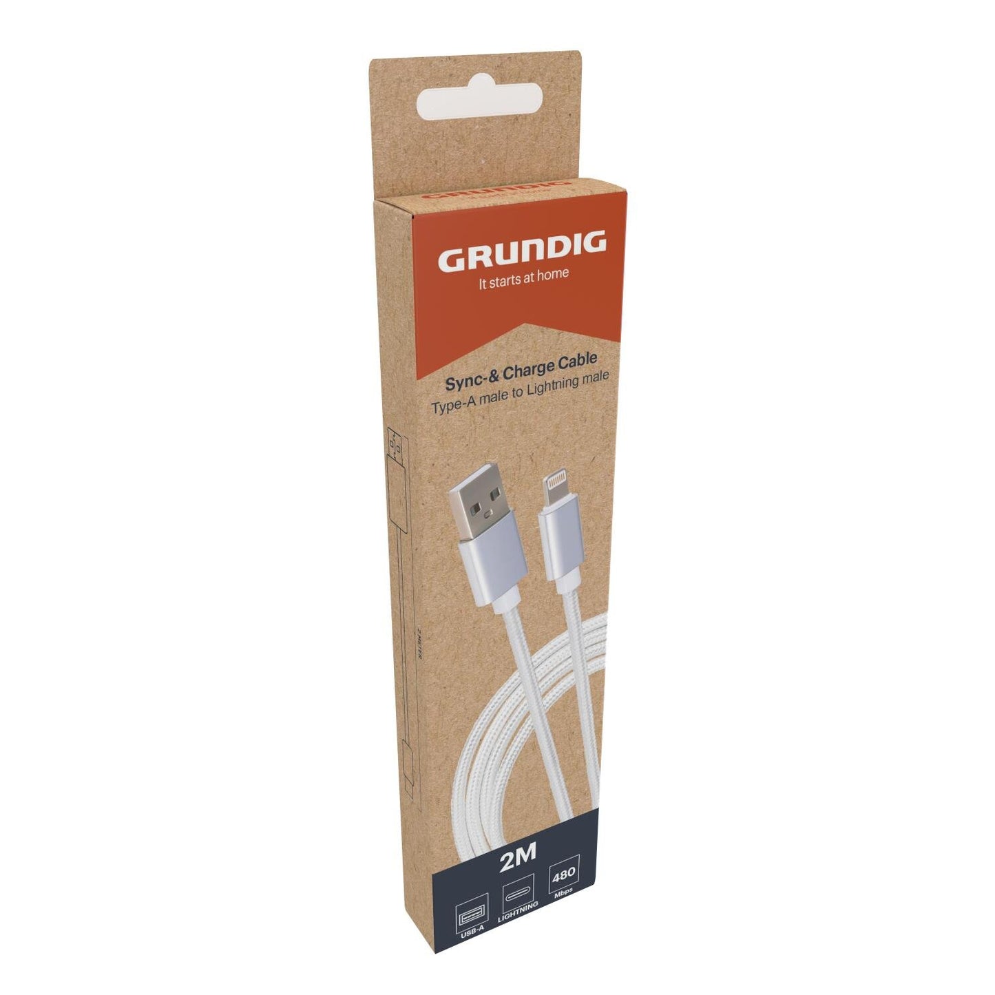 Grundig USB-A til Lightning, 2m hvit