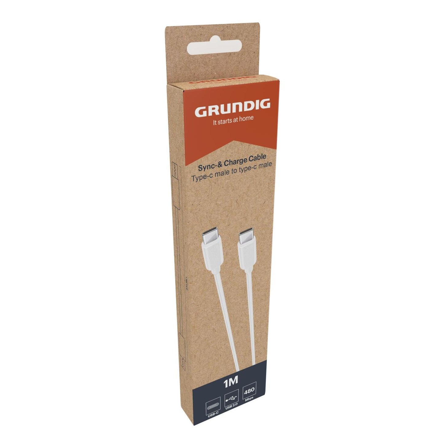 Grundig USB-C til USB-C 2.0, 1m hvit