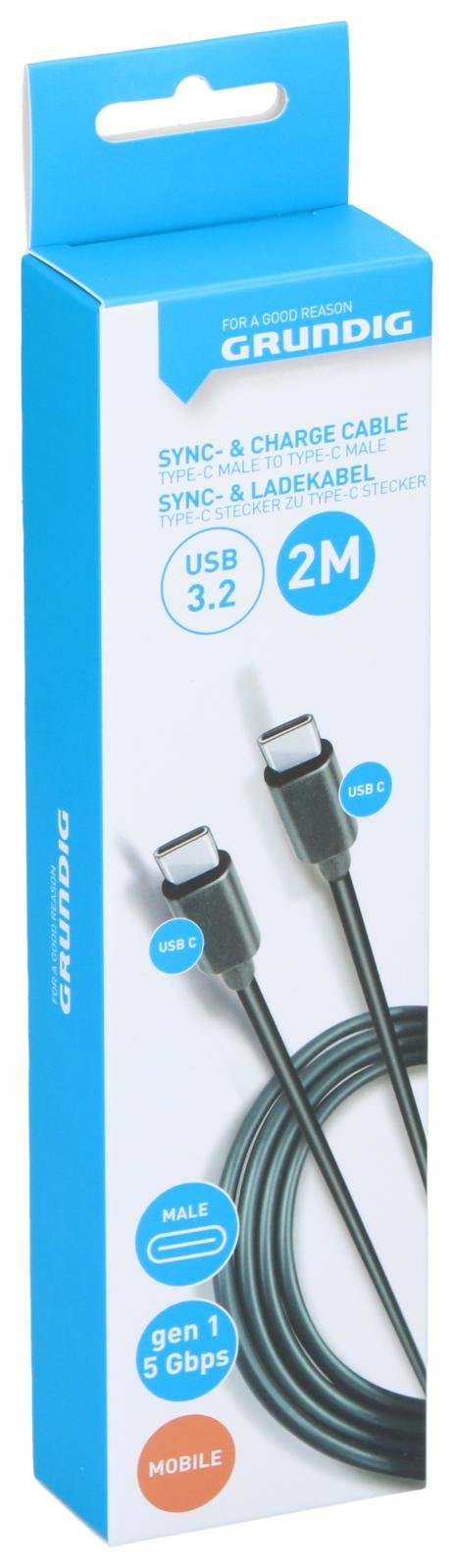 Grundig USB-C til USB-C 3.2 G1, 2m sort