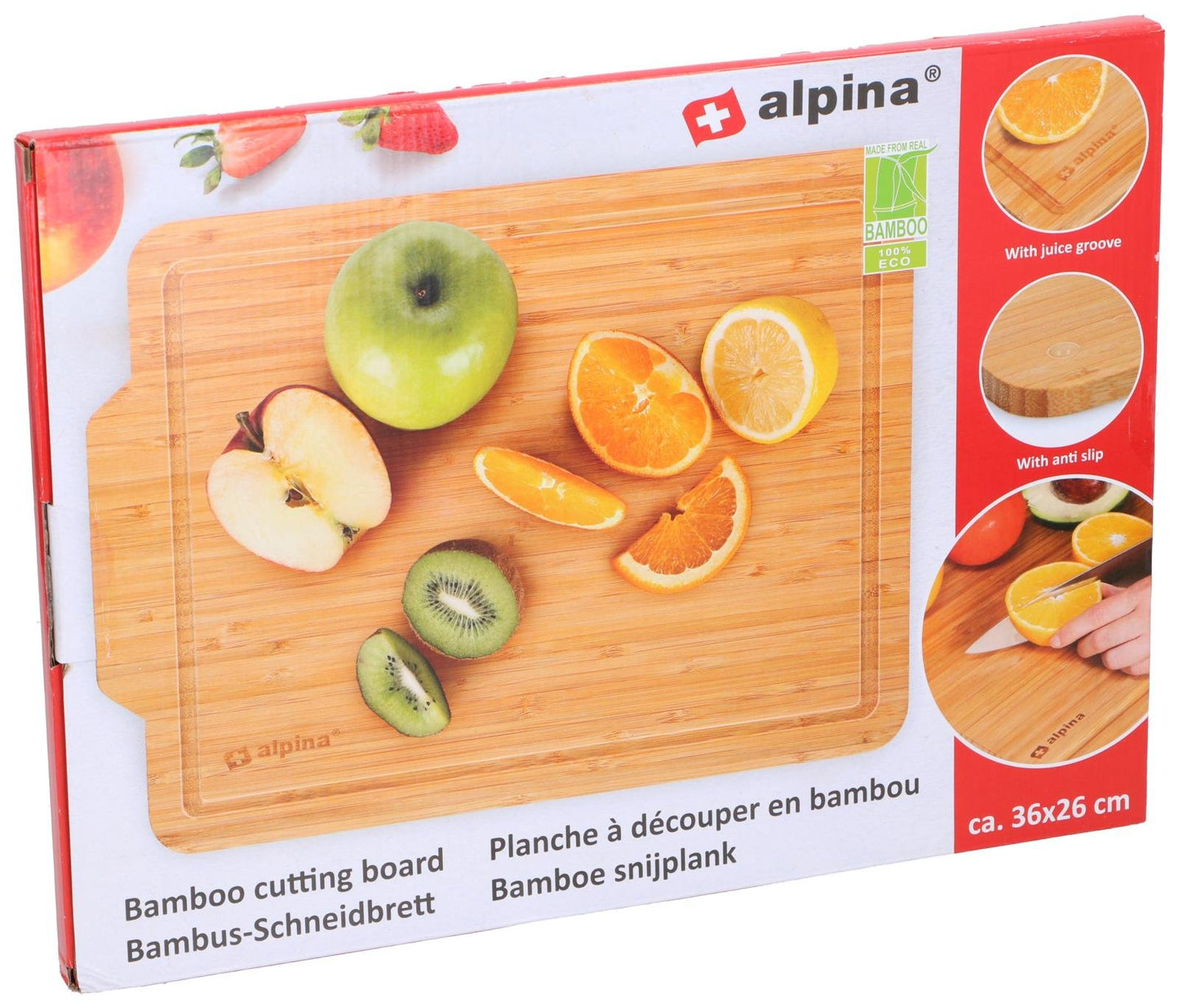 Skjærebrett i bambus med renne, 36x26cm