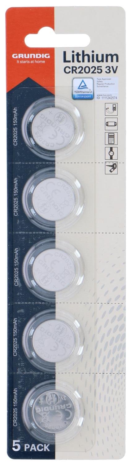 Grundig CR2025 knappcellebatterier, 5stk