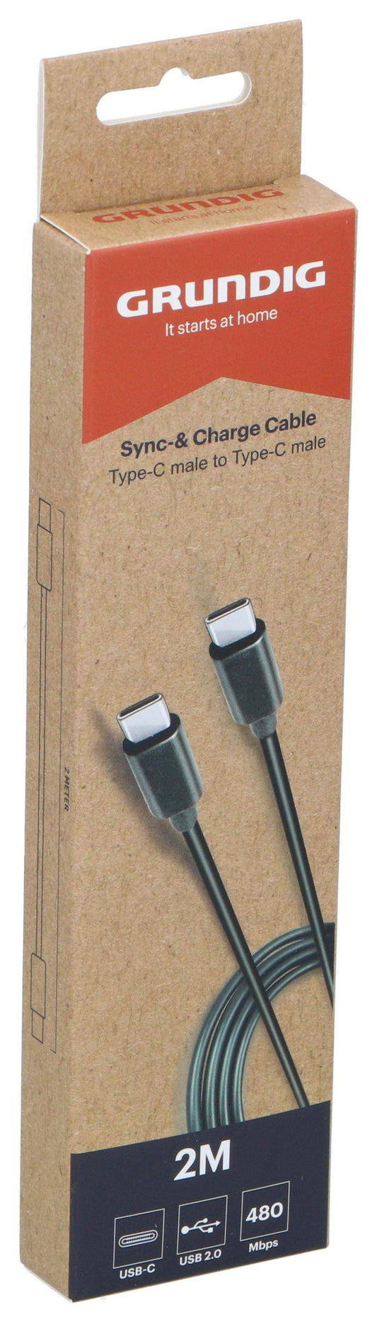 Grundig USB-C til USB-C 2.0, 2m sort