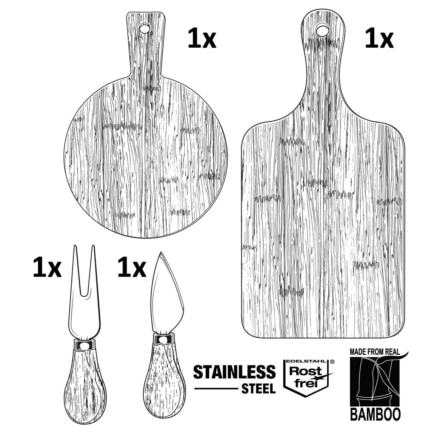 Ostebrett i tre, sett i 3 deler