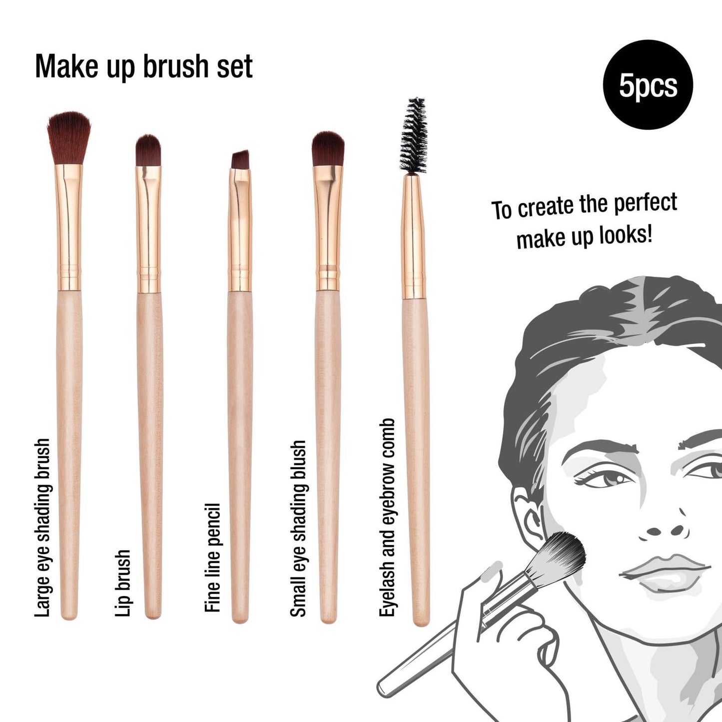 Makeup brush sett 5stk, 15,5cm