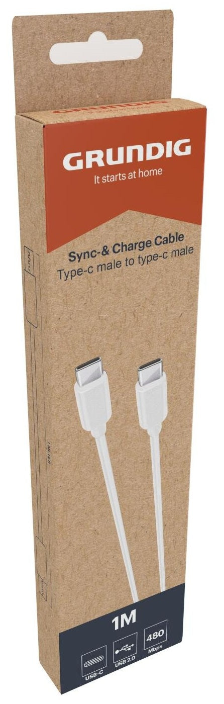Grundig USB-C til USB-C 2.0, 1m hvit
