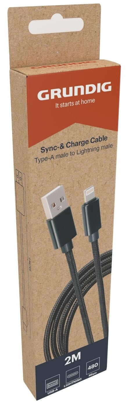 Grundig USB-A til Lightning, 2m sort