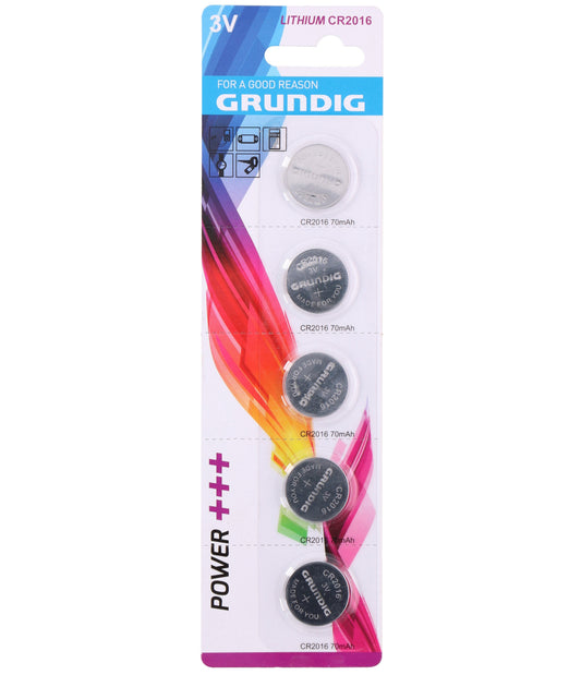 Grundig CR2016 knappcellebatterier,  5stk